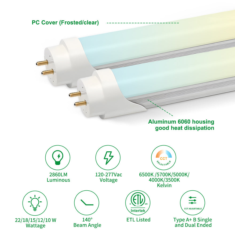 Synvolt Lighting LED T8 Tube Light Bulb Adjustable wattage and CCT